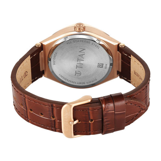 Titan Contour Analog with Small Second and White Dial Brown Leather Strap Watch for Men 90210WL01