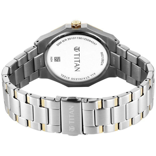 Titan Regalia Dodecagon Quartz Analog with Date Silver Dial Two Toned Watch For Men