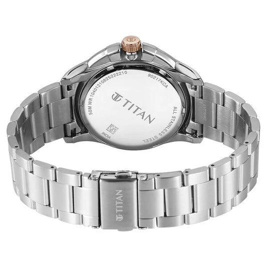 Titan Blue Dial Silver Stainless Steel Strap Multifunction Watch for Men