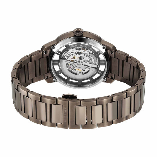 Titan Black Dial Brown Stainless Steel Strap Skeletal Automatic Watch for Men