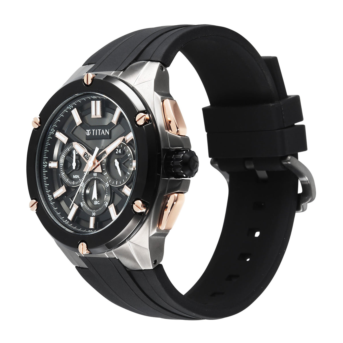Titan Sport Grey Round Dial Black Silicone Strap Multifunction Watch For Men