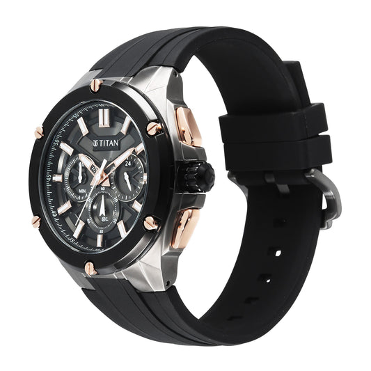 Titan Sport Grey Round Dial Black Silicone Strap Multifunction Watch For Men