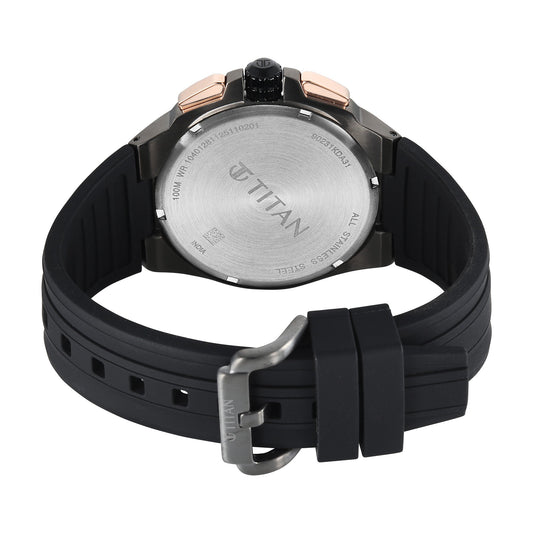 Titan Sport Grey Round Dial Black Silicone Strap Multifunction Watch For Men