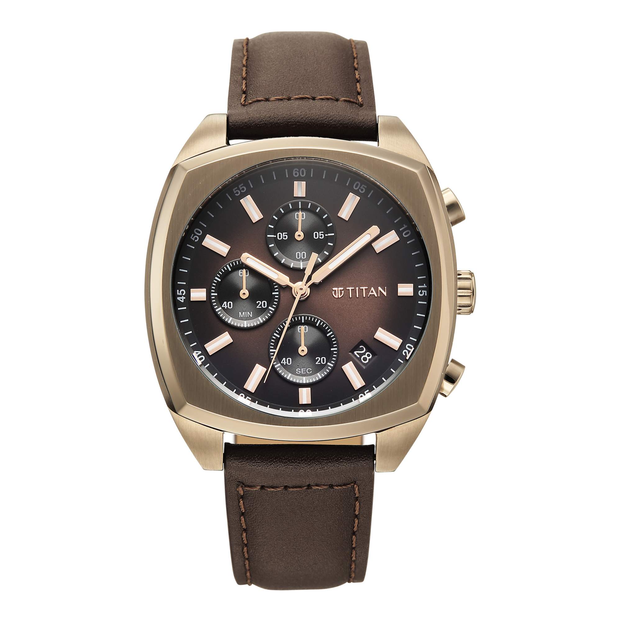 Titan Fashion Sport Brown Special Dial Brown Leather Strap Multifunction Analog Watch for Men