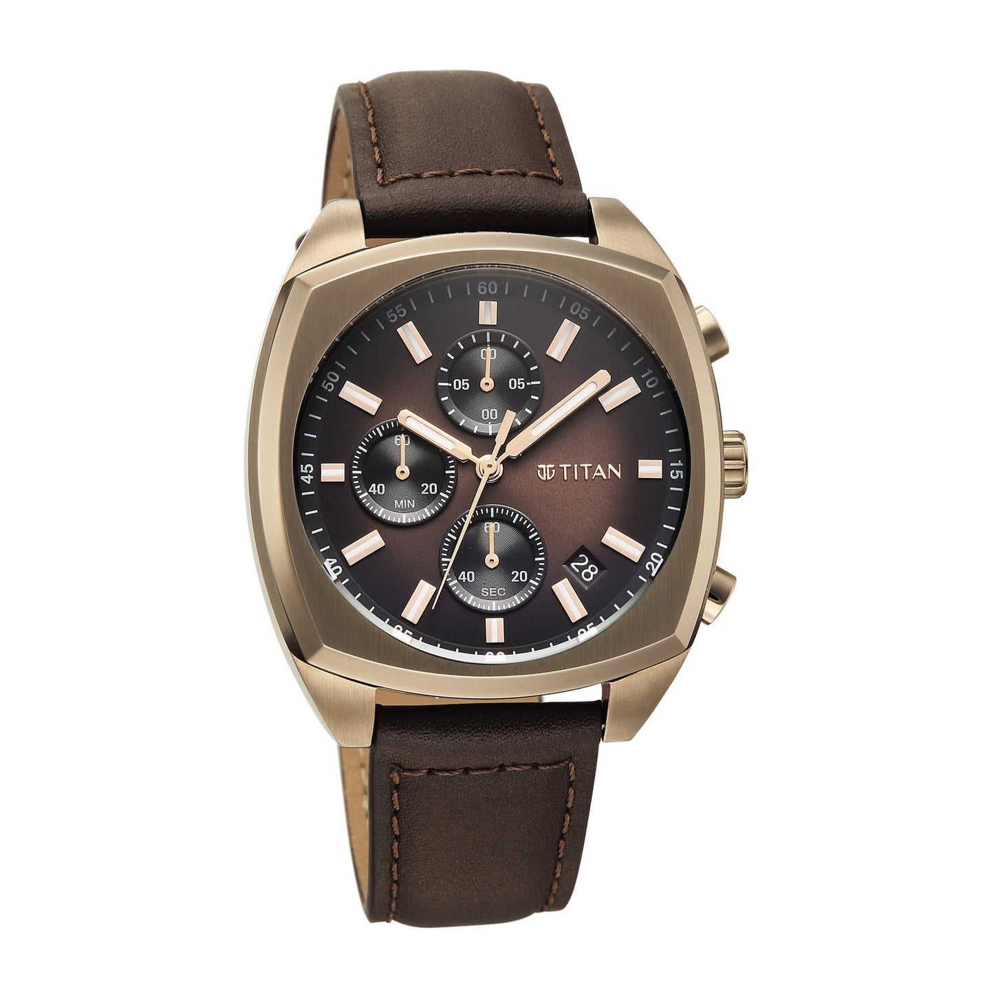 Titan Fashion Sport Brown Special Dial Brown Leather Strap Multifunction Analog Watch for Men