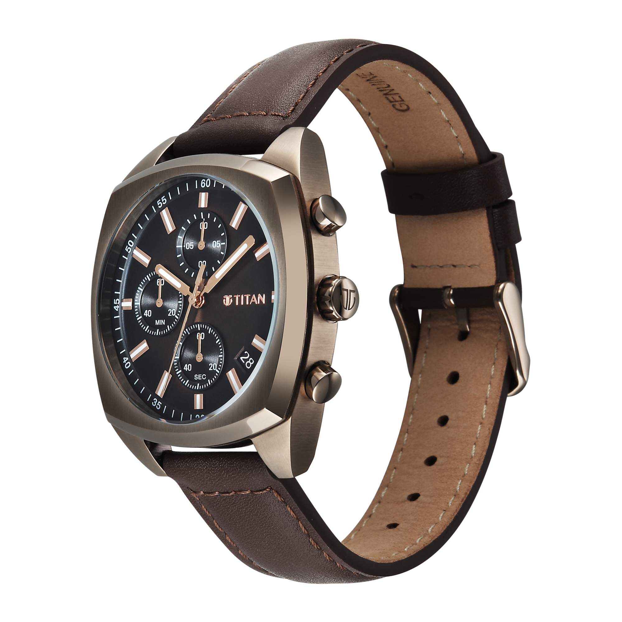 Titan Fashion Sport Brown Special Dial Brown Leather Strap Multifunction Analog Watch for Men