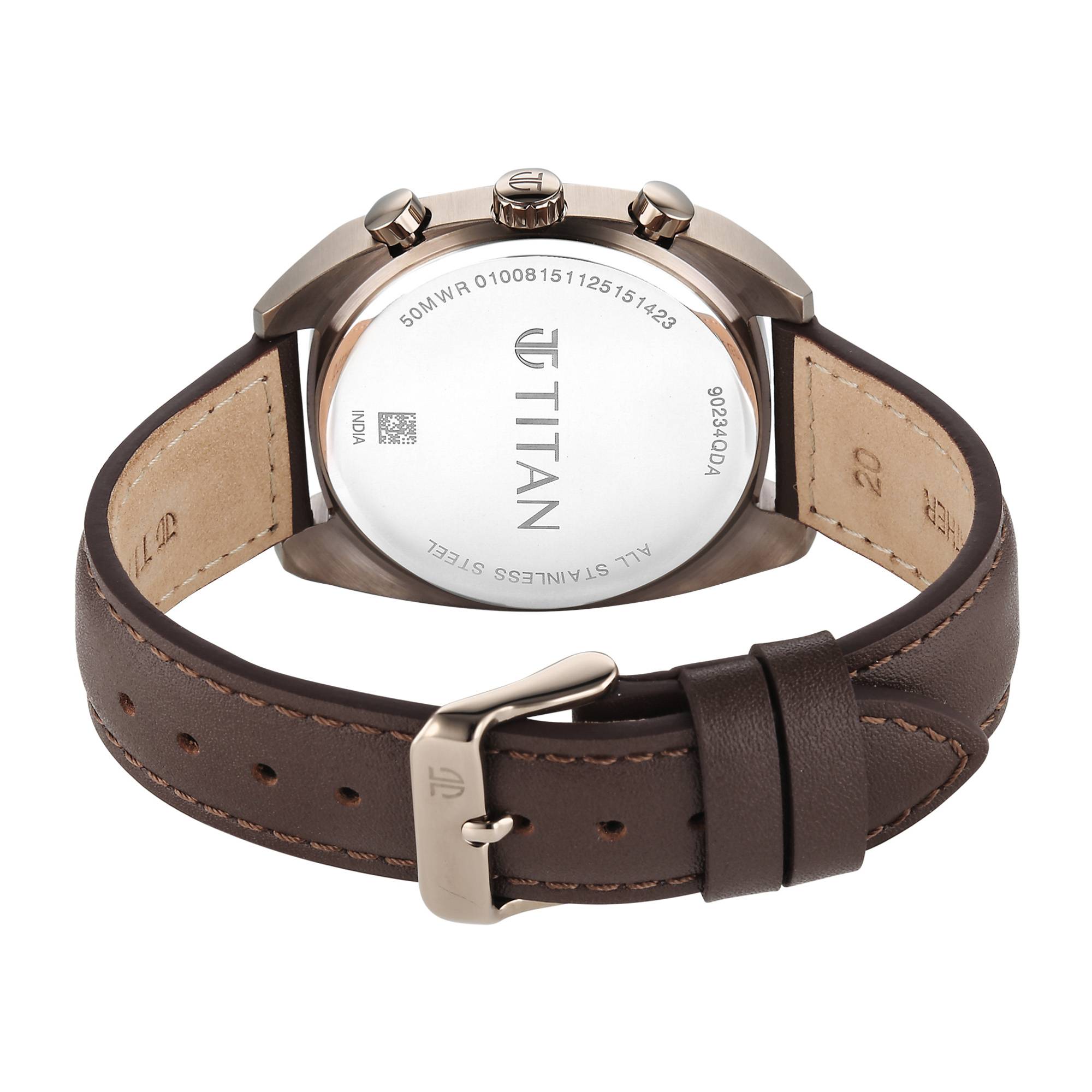 Titan Fashion Sport Brown Special Dial Brown Leather Strap Multifunction Analog Watch for Men