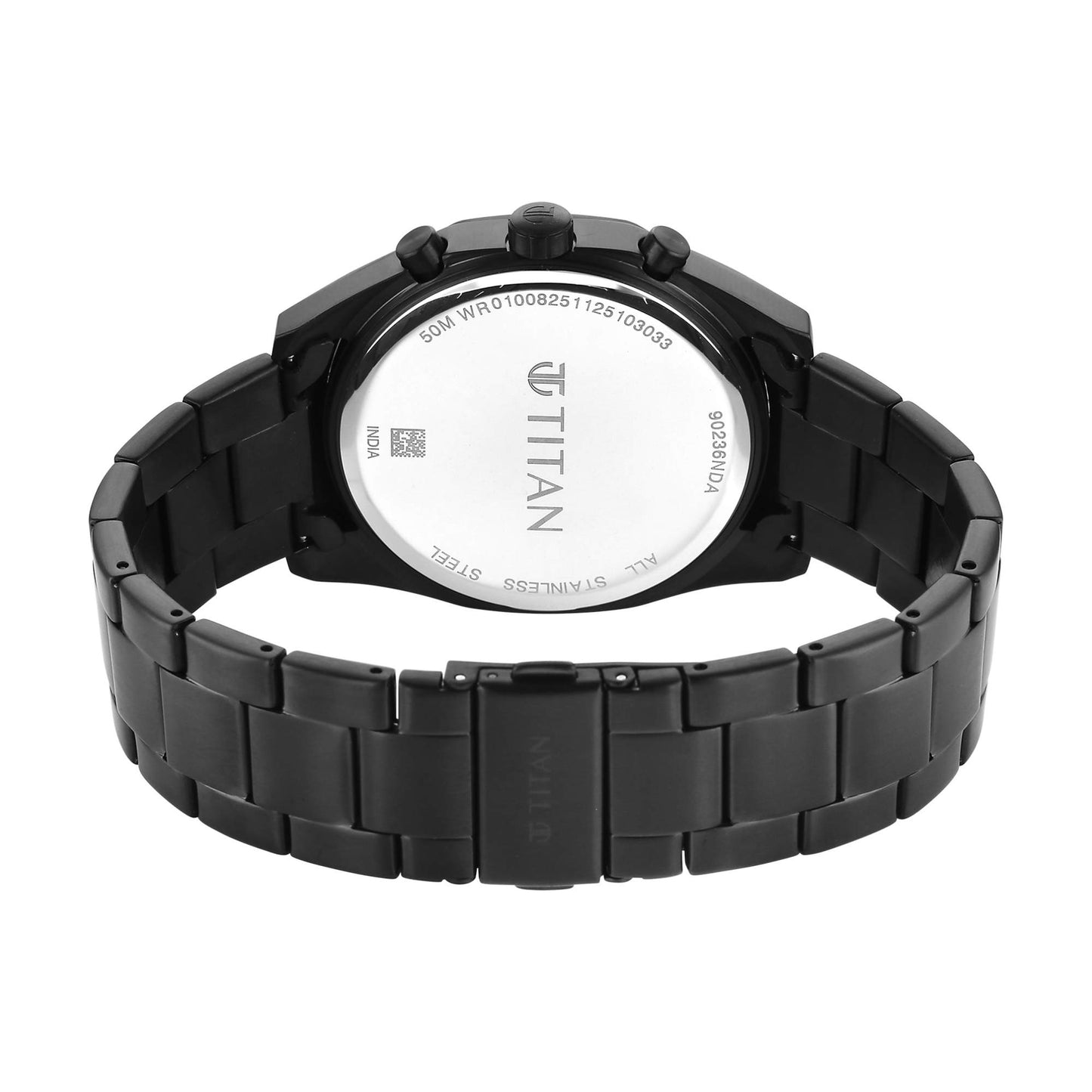 Titan Fashion Sport Black Round Dial Black Stainless Steel Strap Multifunction Analog Watch for Men