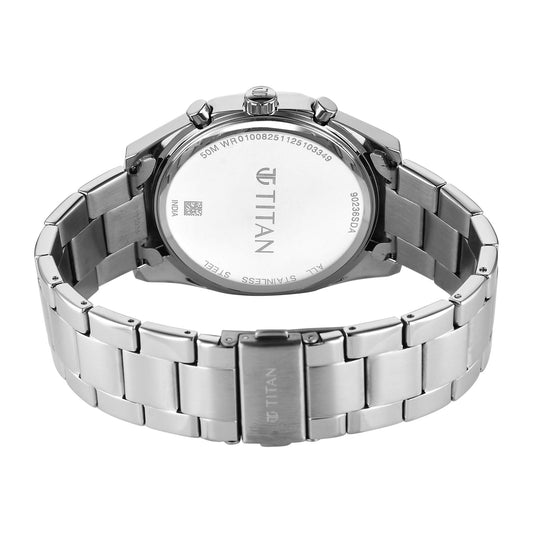 Titan Fashion Sport Blue Round Dial Silver Stainless Steel Strap Multifunction Analog Watch for Men