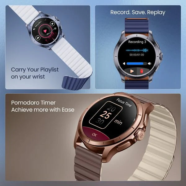 Titan Evoke Smartwatch 1.32" inch AMOLED Display with AOD, Functional Crown, Magnetic Strap, Metal Body,Fast Charge