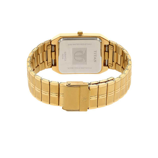 Titan White Rectangle Dial Gold Metal Strap Analog with Date Watch for Men