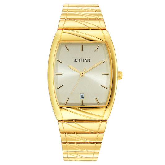 Titan Karishma Champagne Special Dial Golden Metal Strap Analog with Date Watch for Men