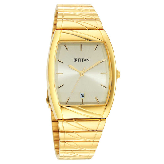 Titan Karishma Champagne Special Dial Golden Metal Strap Analog with Date Watch for Men