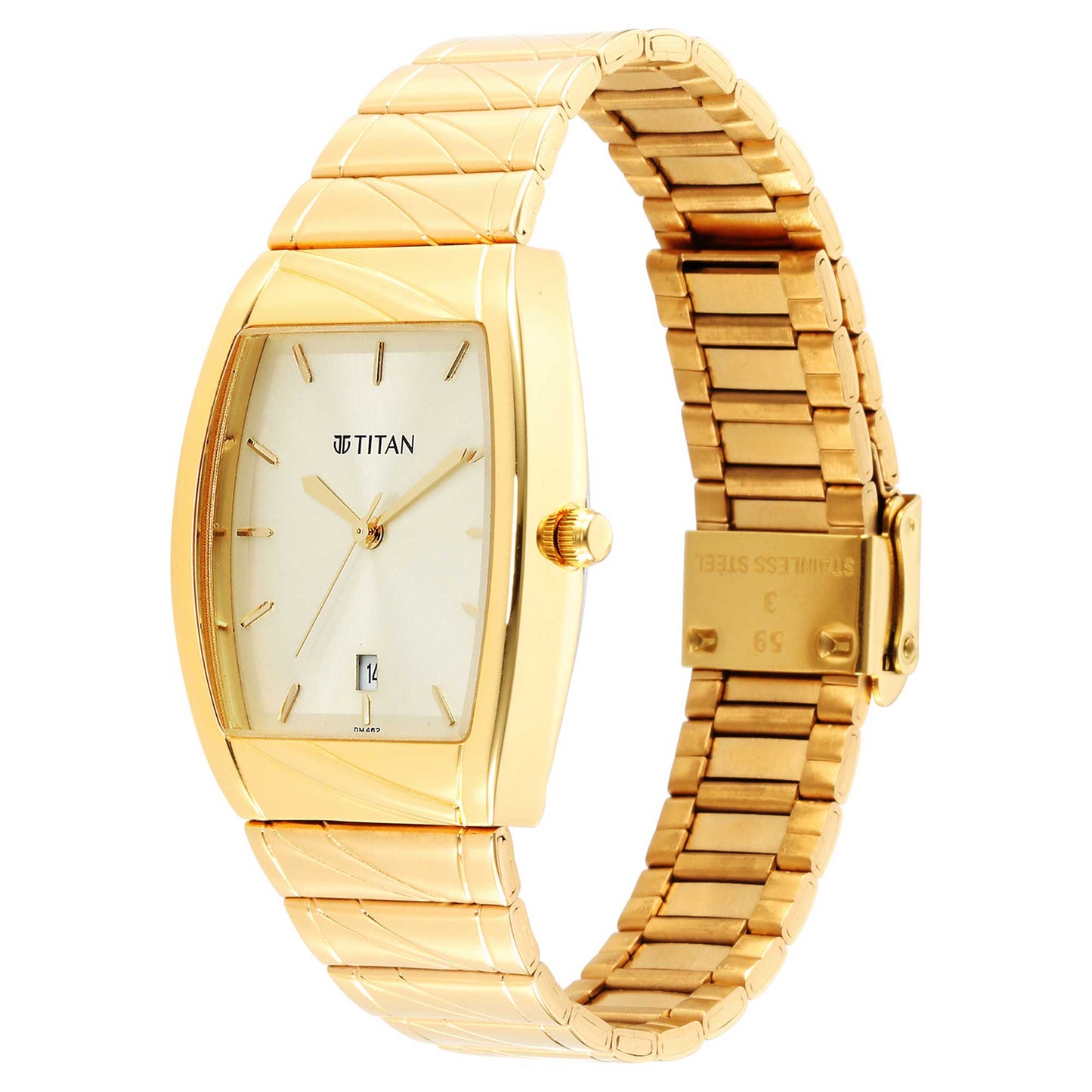 Titan Karishma Champagne Special Dial Golden Metal Strap Analog with Date Watch for Men