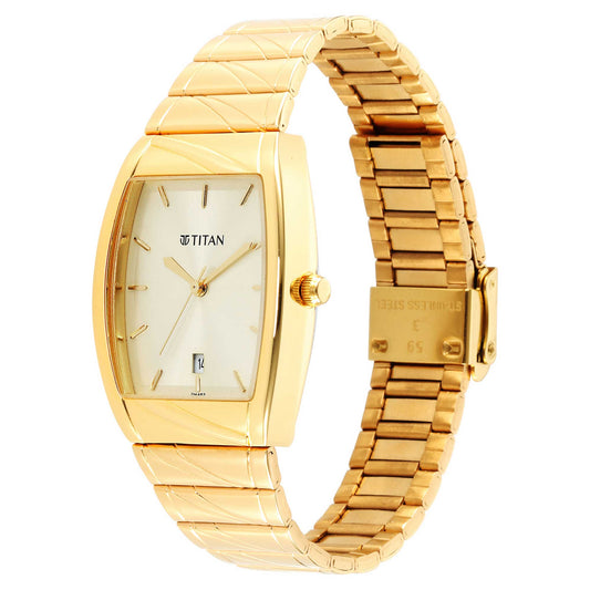 Titan Karishma Champagne Special Dial Golden Metal Strap Analog with Date Watch for Men