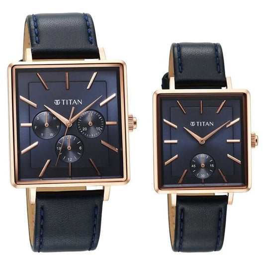 Titan Bandhan Black Dial Leather Strap Multifunction Watch for Couple