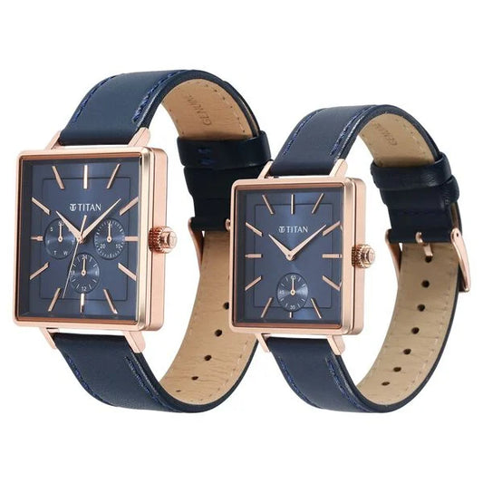 Titan Bandhan Black Dial Leather Strap Multifunction Watch for Couple