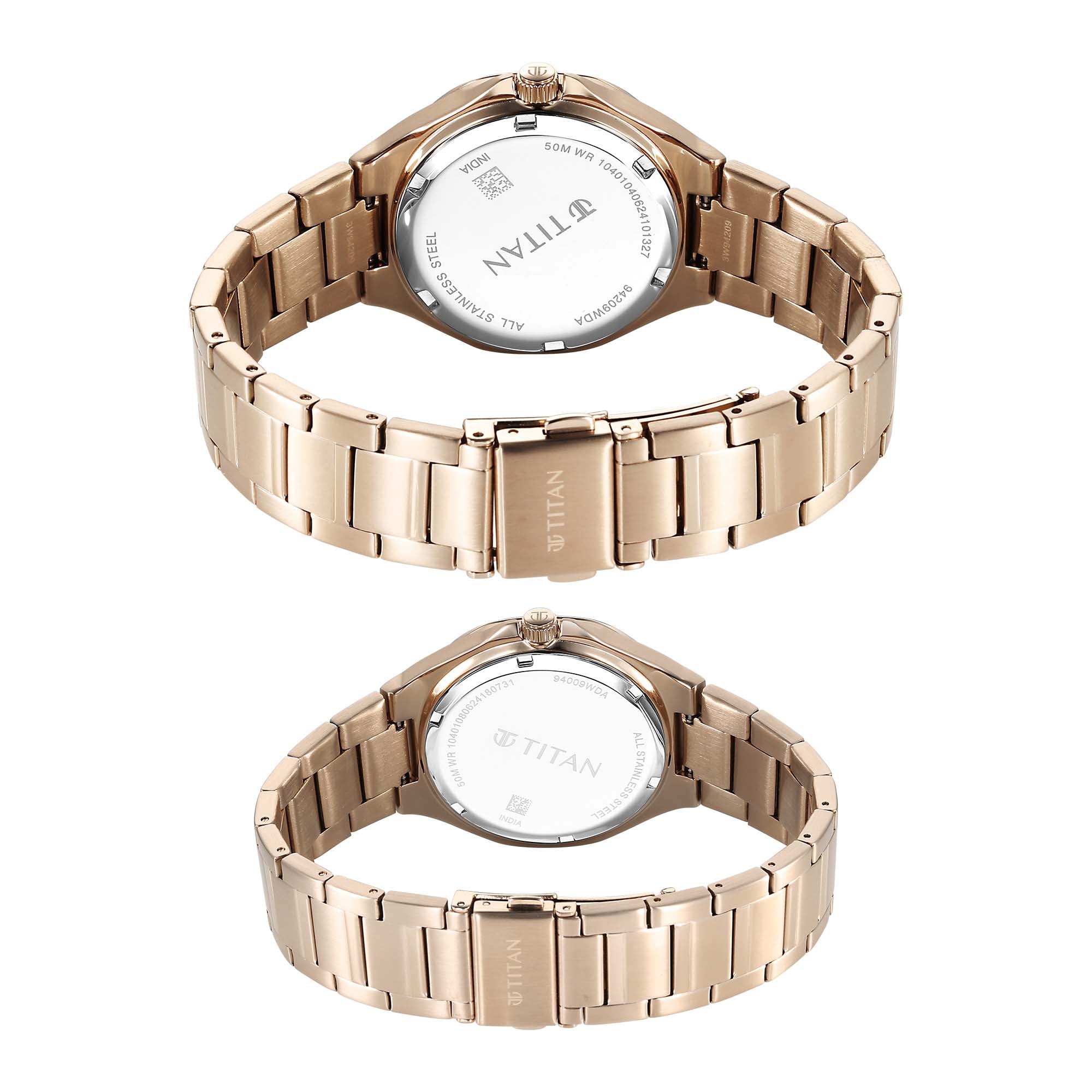 Titan Bandhan Quartz Analog Silver Dial Pink Stainless Steel Strap Watch For Couple