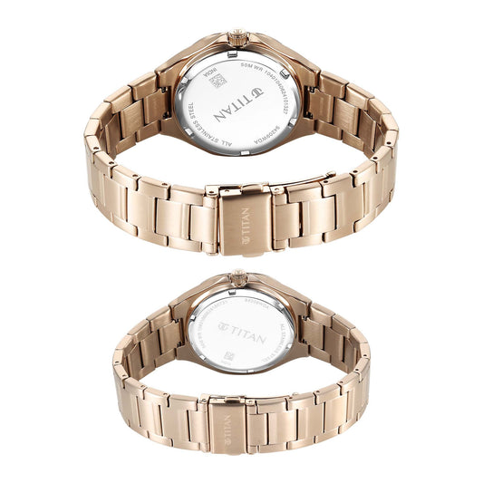 Titan Bandhan Silver Dial Rose Gold Stainless Steel Analog with Sun Moon Phase Watch for Couple