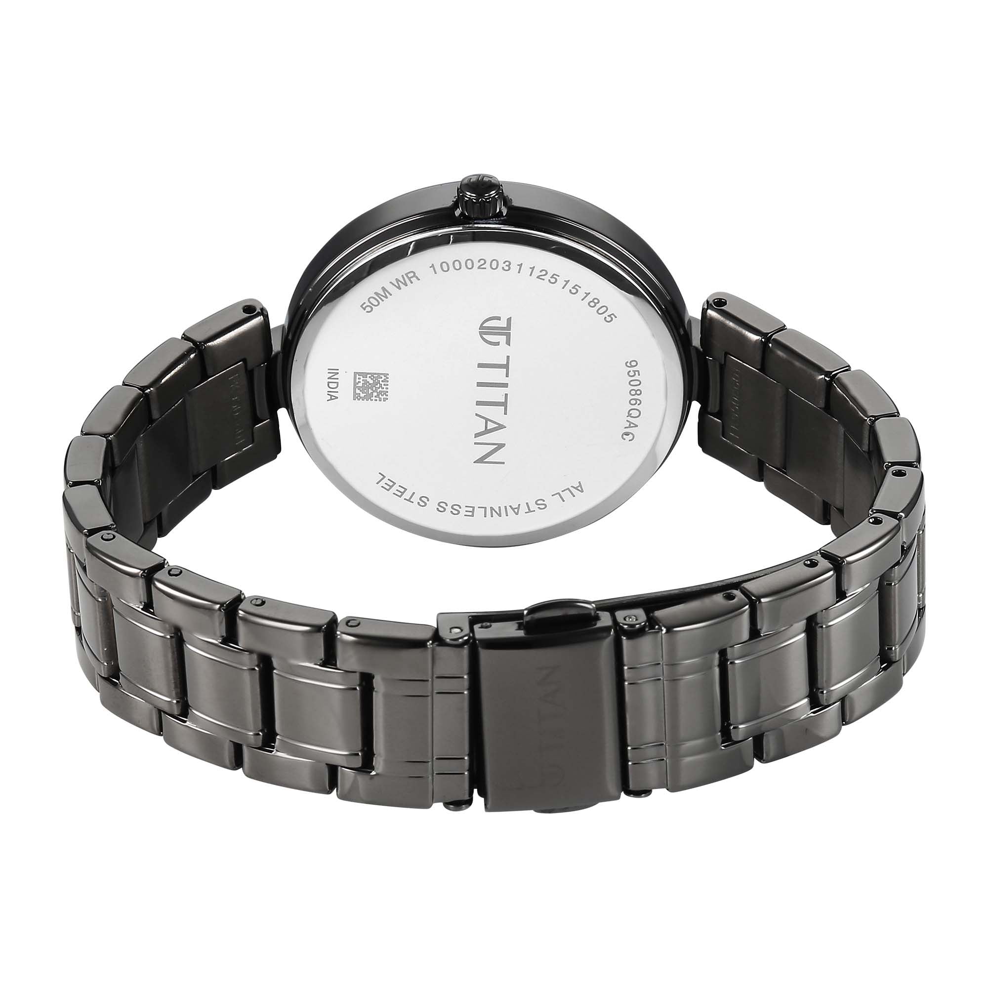 Titan Blue Dial Grey Stainless Steel Strap Analog with Moon Phase Watch For Women