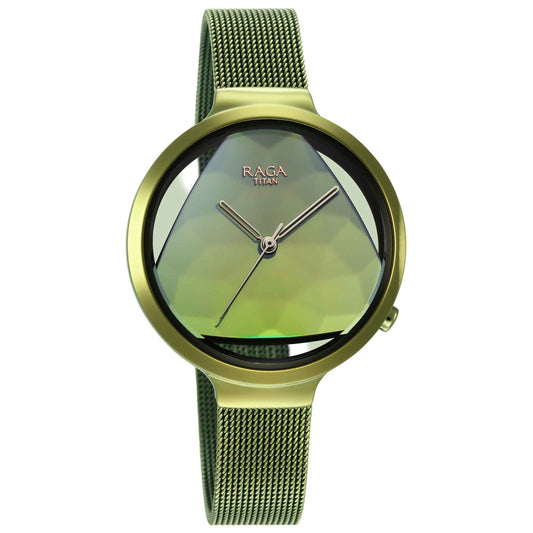 Titan Raga Moments of Joy Green Dial Analog Stainless Steel Strap Watch for Women