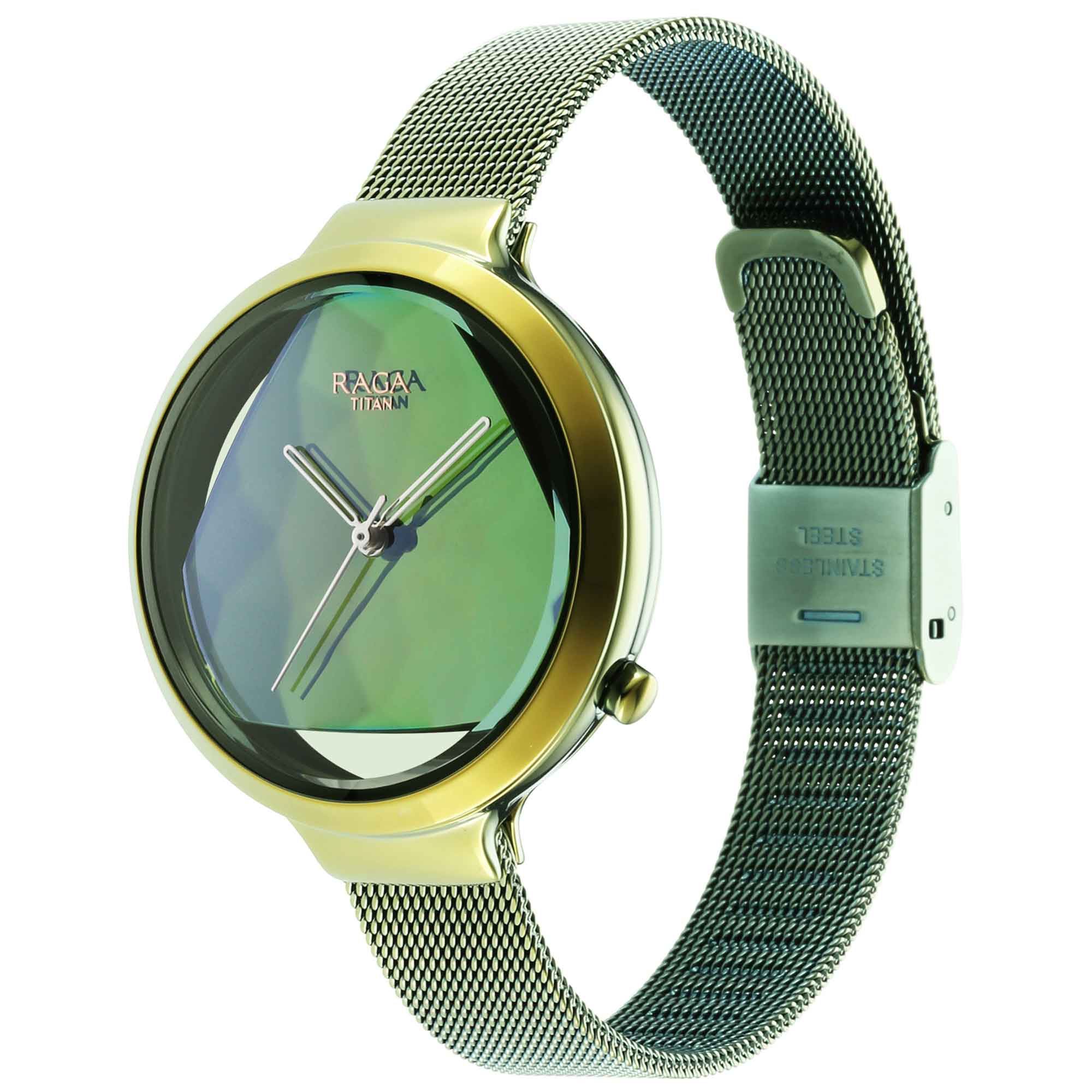 Titan Raga Moments of Joy Green Dial Analog Stainless Steel Strap Watch for Women