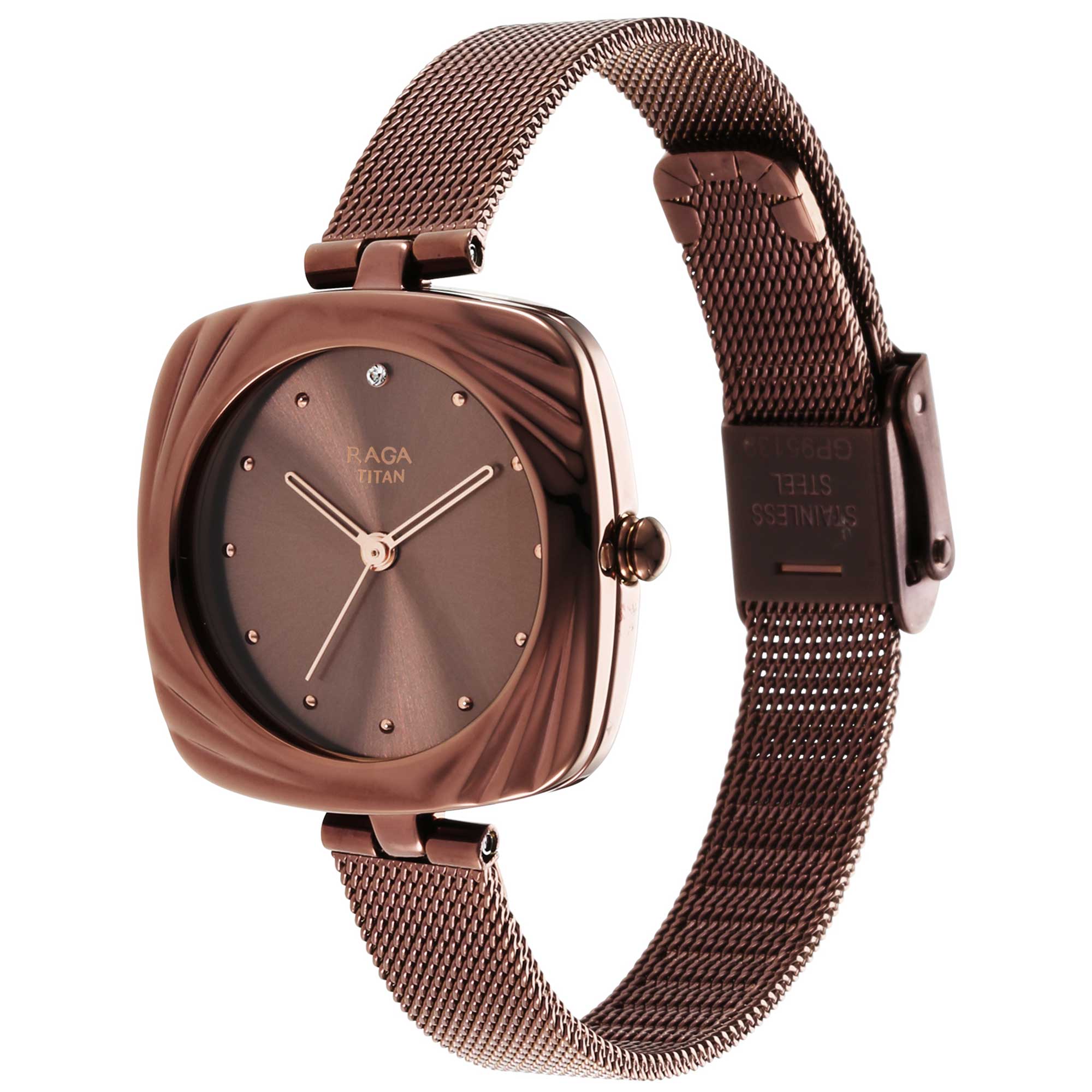 Titan Raga Moments of Joy Brown Dial Analog Stainless Steel Strap Watch for Women