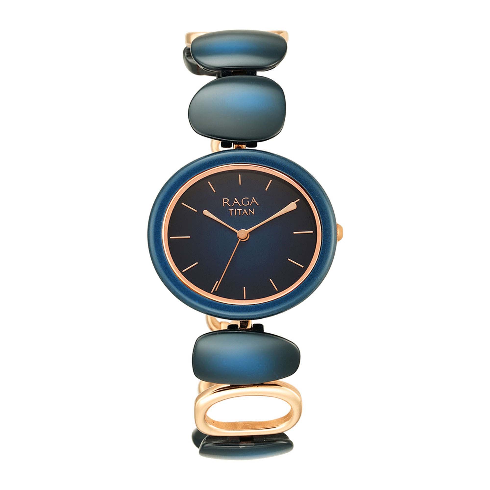 Titan Raga Ceramics Blue Dial Analog Metal Strap watch for Women
