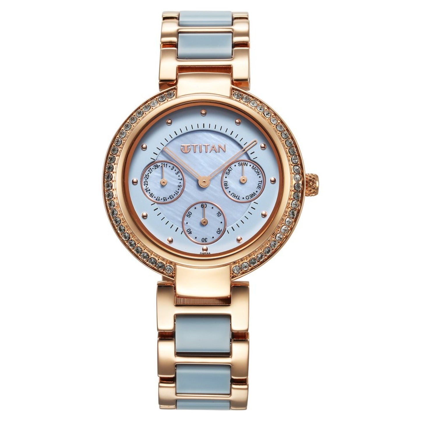 Titan Acetate GlAm Blue Dial Multi Hybrid Strap Watch for Women