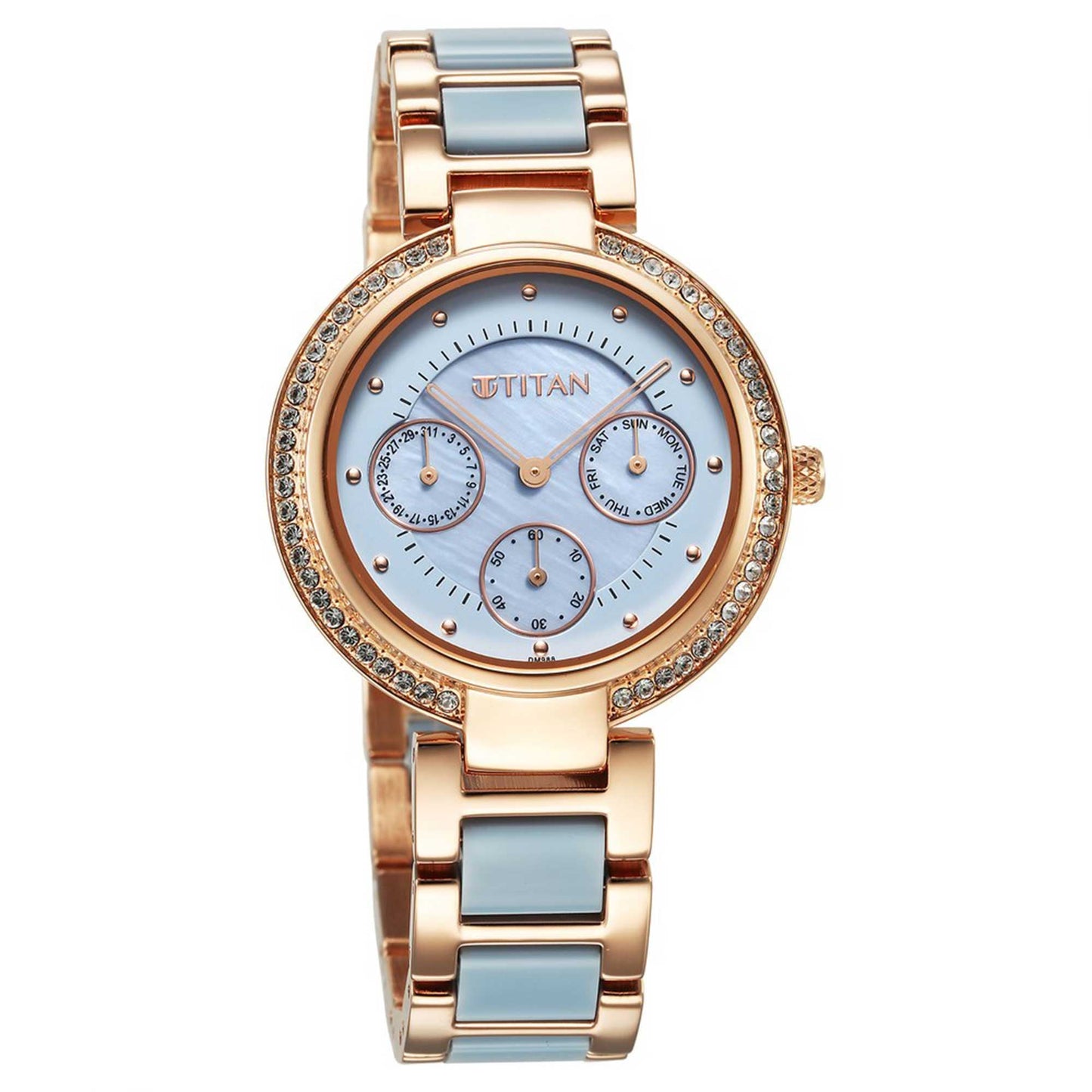 Titan Acetate GlAm Blue Dial Multi Hybrid Strap Watch for Women