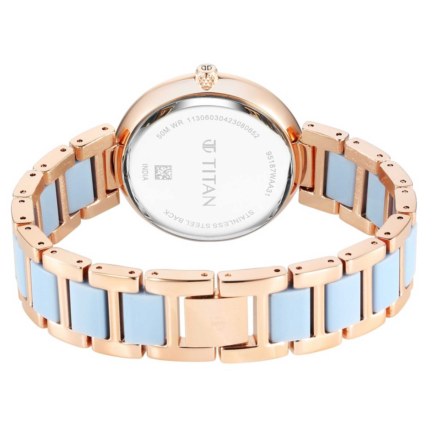 Titan Acetate GlAm Blue Dial Multi Hybrid Strap Watch for Women