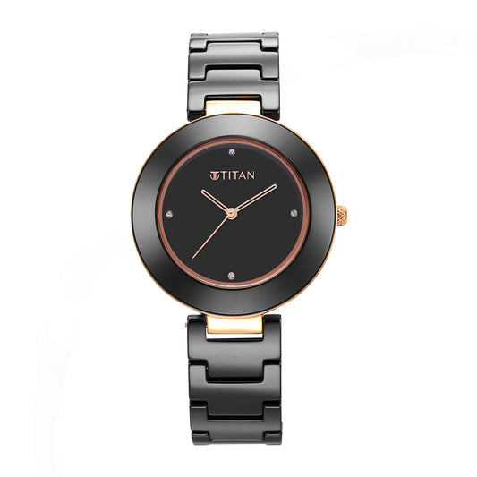 Purple Ceramics Black Dial Ceramic Strap Watch for Women (95189KC02)