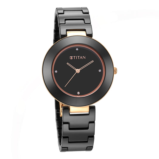 Purple Ceramics Black Dial Ceramic Strap Watch for Women (95189KC02)