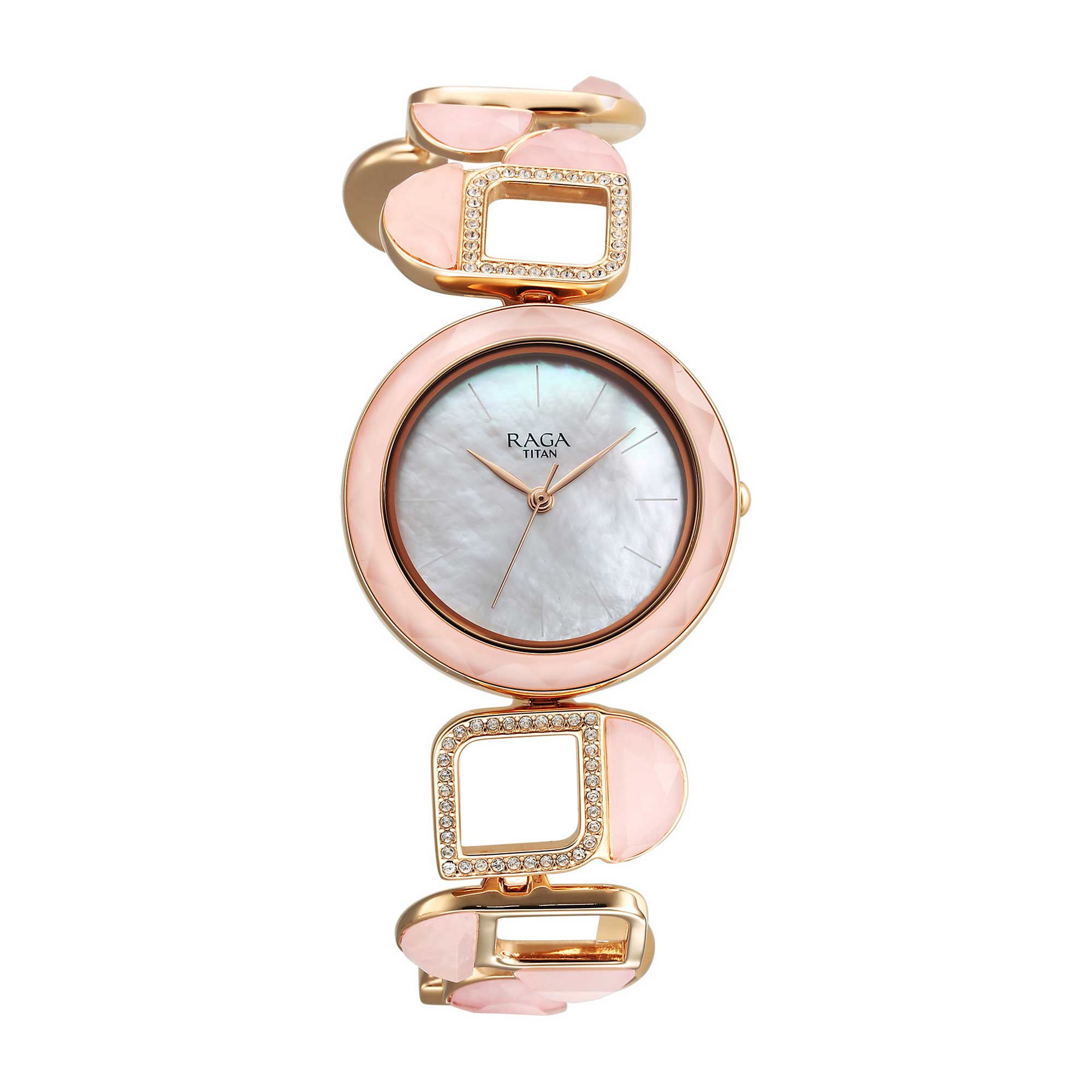 Titan Raga New You Quartz Analog Mother Of Pearl Dial Rose Quartz stone Strap Watch for Women