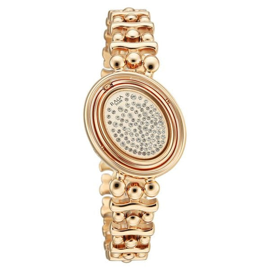 Titan Raga Glimmers Quartz Analog Mother of Pearl Dial Rose Gold Metal Strap Watch For Women 95202WM01F