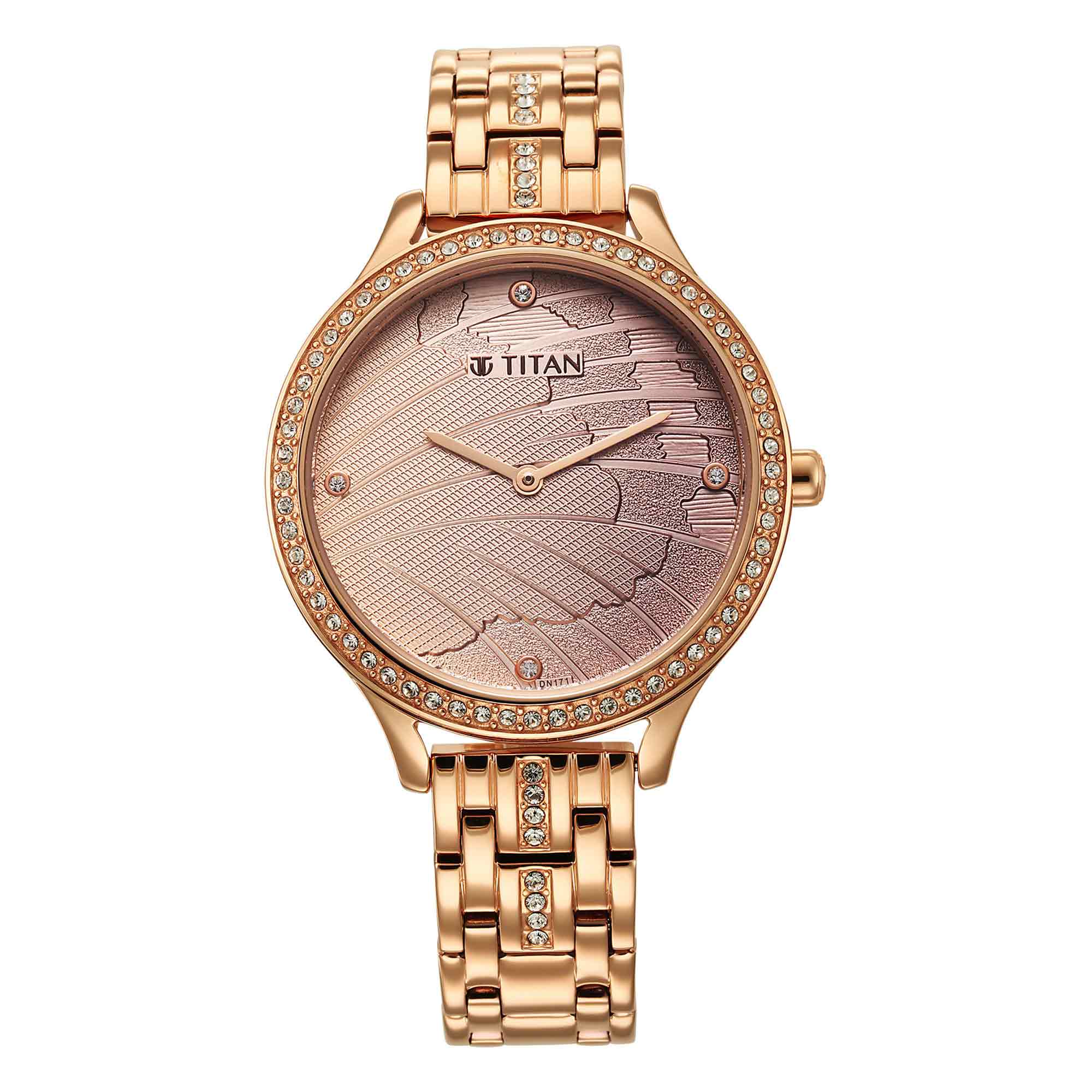 Glitz Rose Gold Dial Stainless Steel Strap Watch for Women