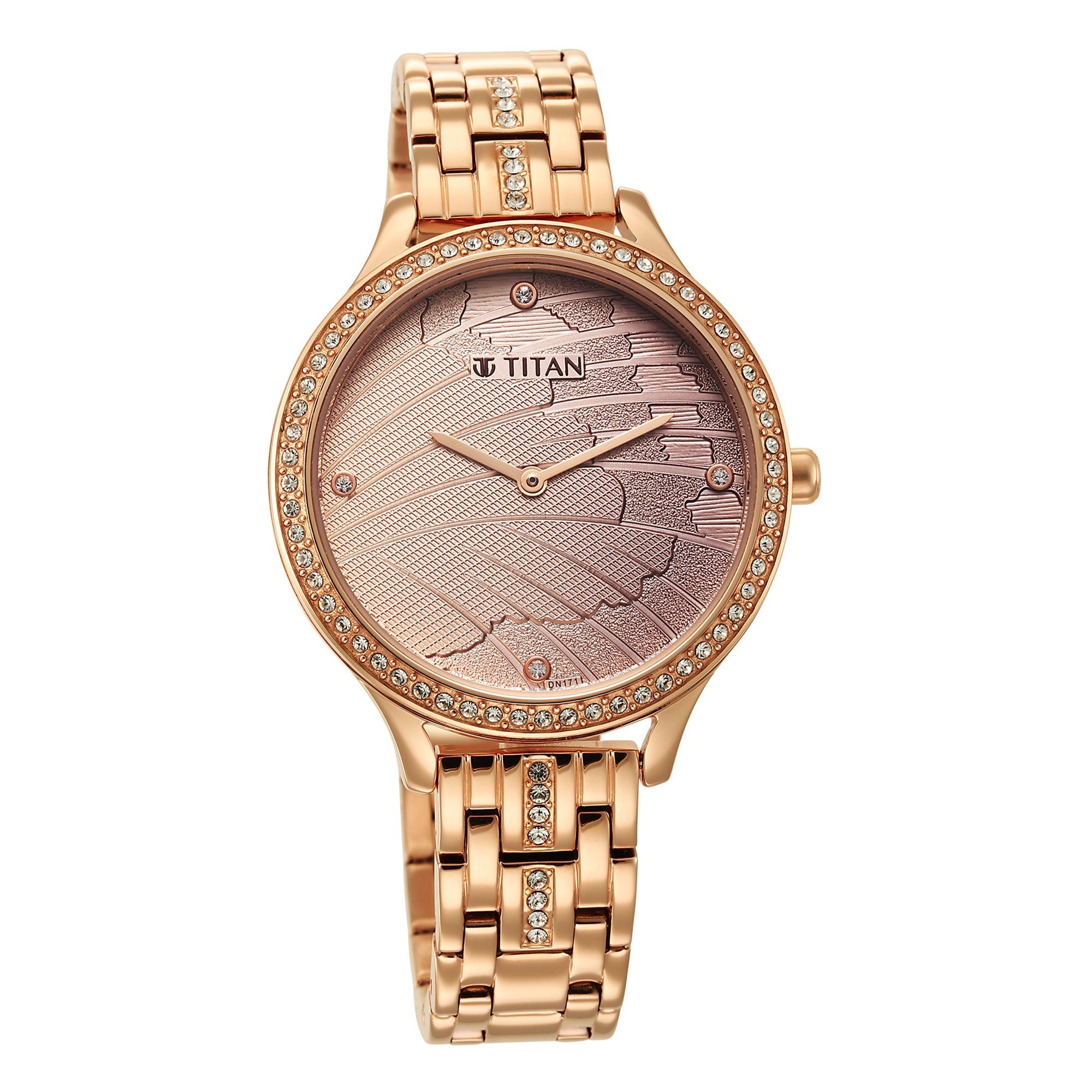 Glitz Rose Gold Dial Stainless Steel Strap Watch for Women