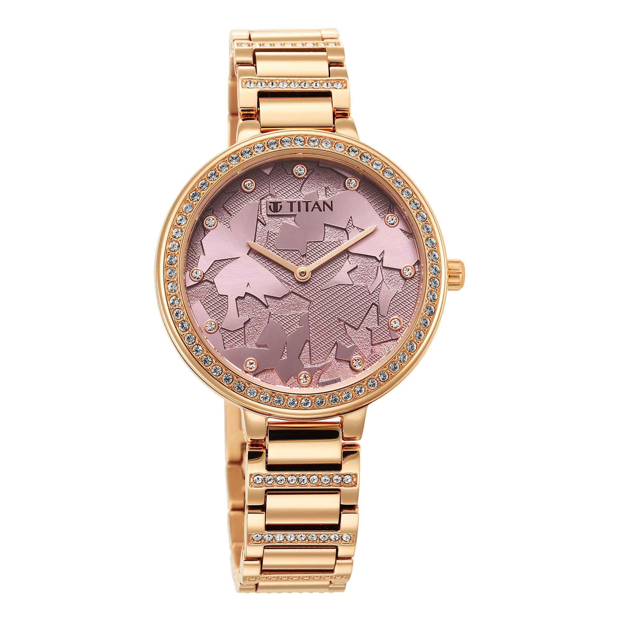 Glitz Rose Gold Dial Stainless Steel Strap Watch for Women