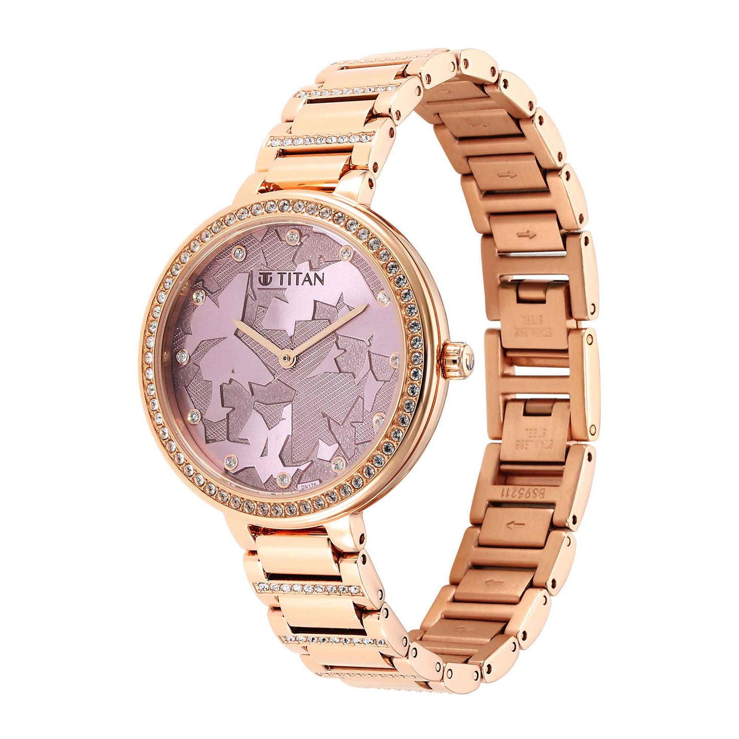 Glitz Rose Gold Dial Stainless Steel Strap Watch for Women