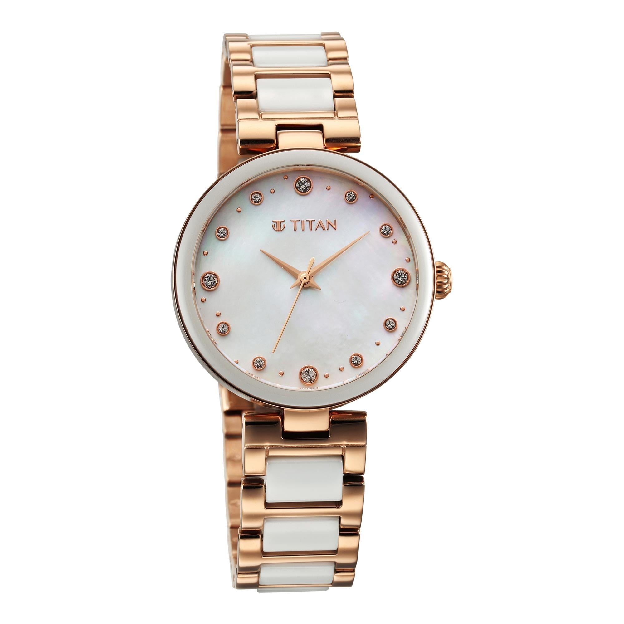 Titan Purple Ceramics Mother Of Pearl Dial Analog Steel and Ceramic Strap watch for Women