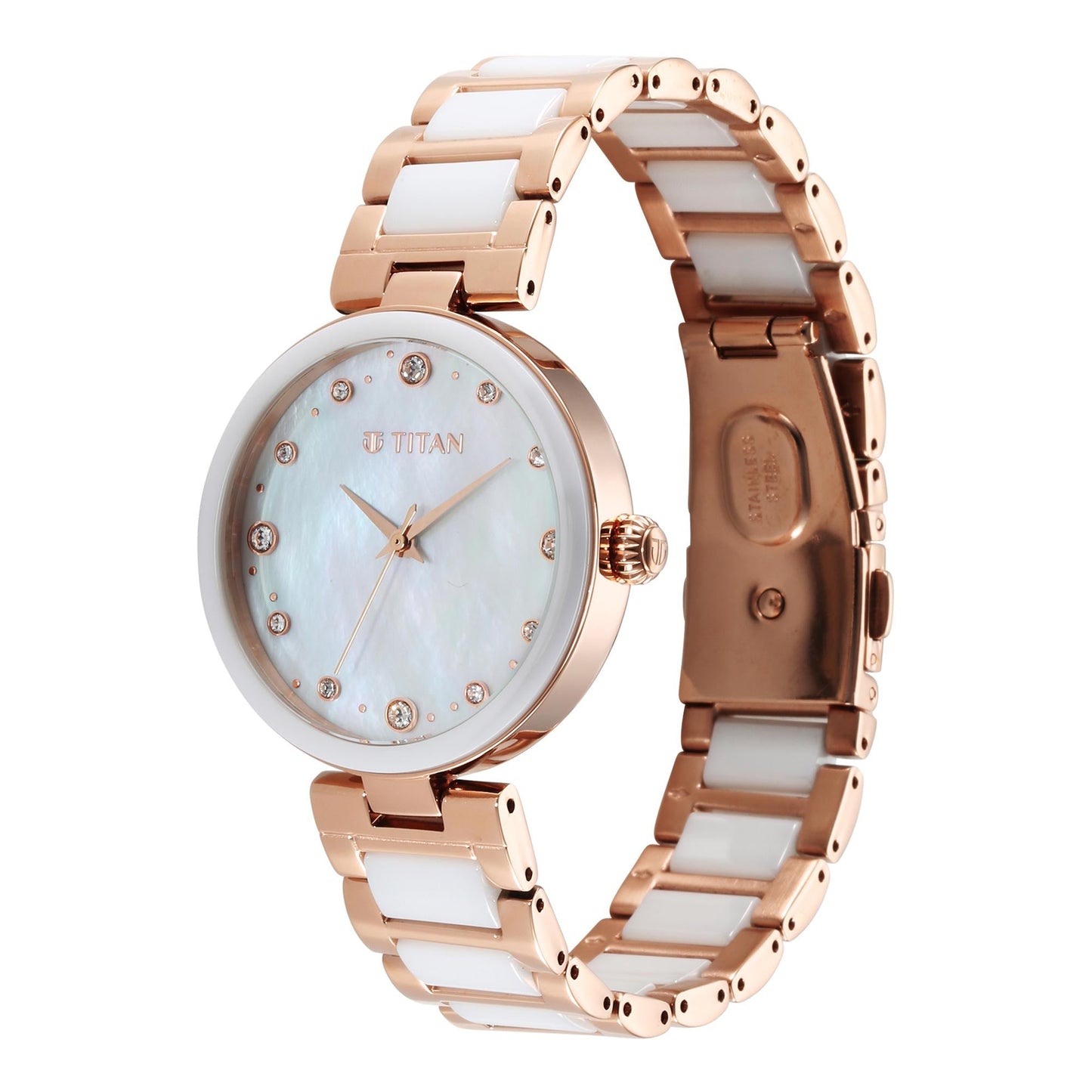 Titan Purple Ceramics Mother Of Pearl Dial Analog Steel and Ceramic Strap watch for Women