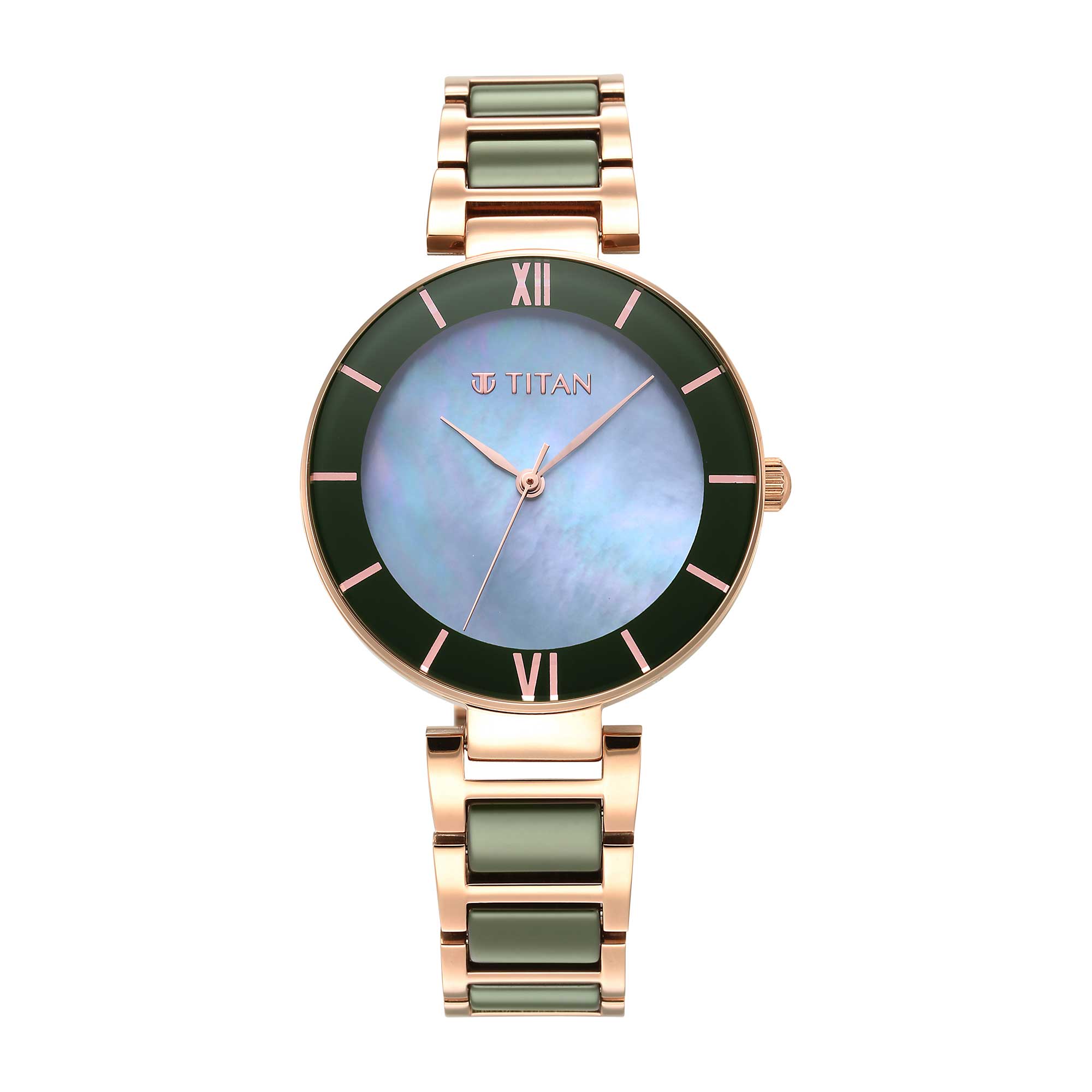 Purple Ceramics Green Dial Steel & Ceramic Strap Watch for Women