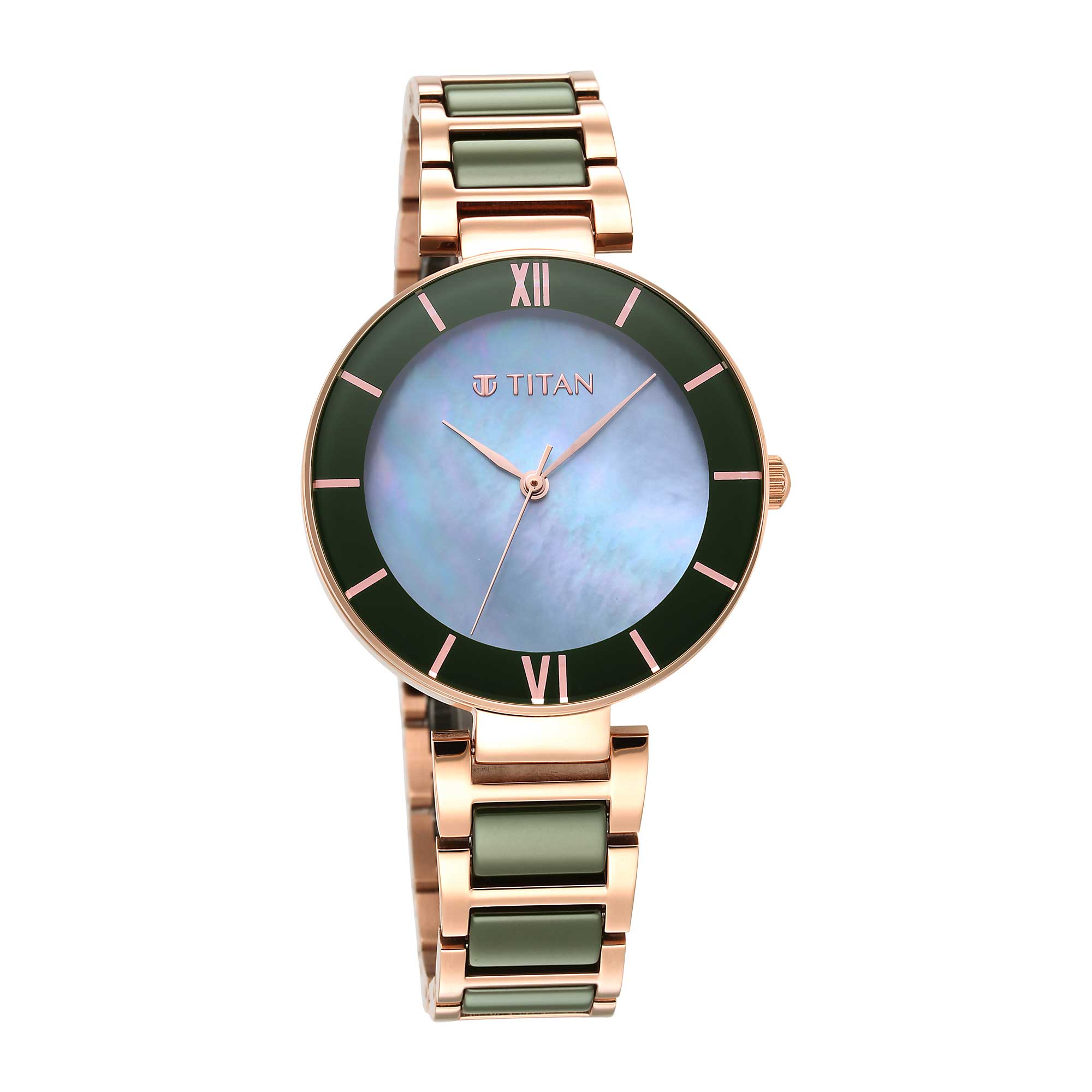 Purple Ceramics Green Dial Steel & Ceramic Strap Watch for Women