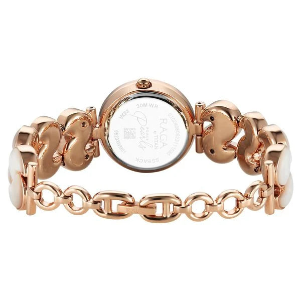 Titan Raga Mother Of Pearl Dial Rose Gold Metal Strap Analog Watch for Women
