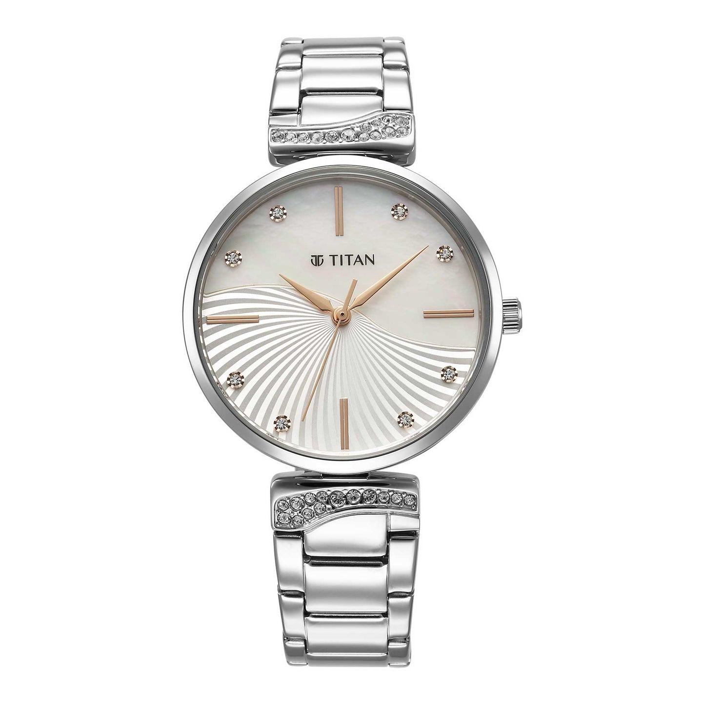 Titan Purple Style Up Quartz Analog Mother Of Pearl Dial Stainless Steel Strap Watch for Women