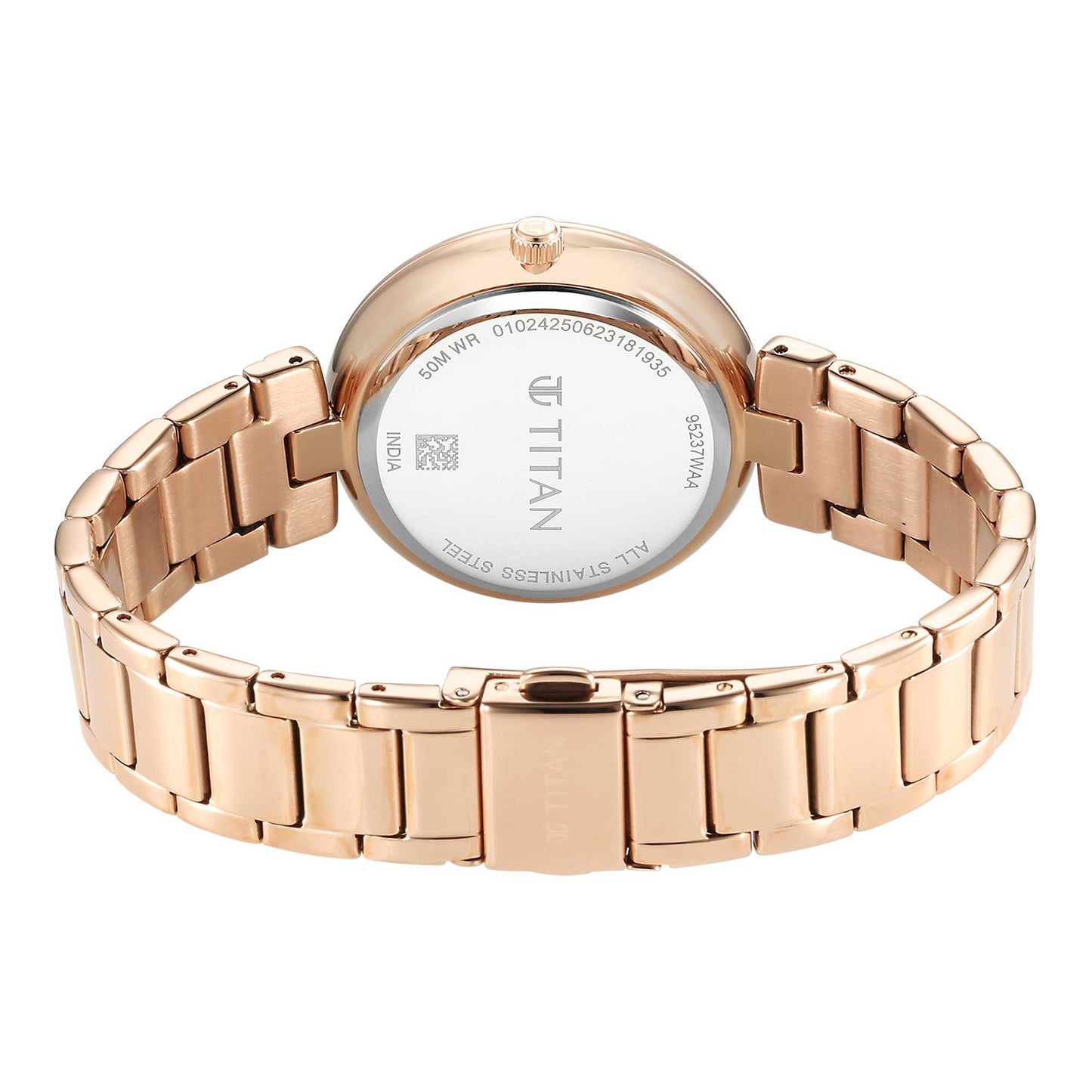 Titan Purple Style Up Quartz Analog Mother Of Pearl Dial Stainless Steel Strap Watch for Women 95237WM01