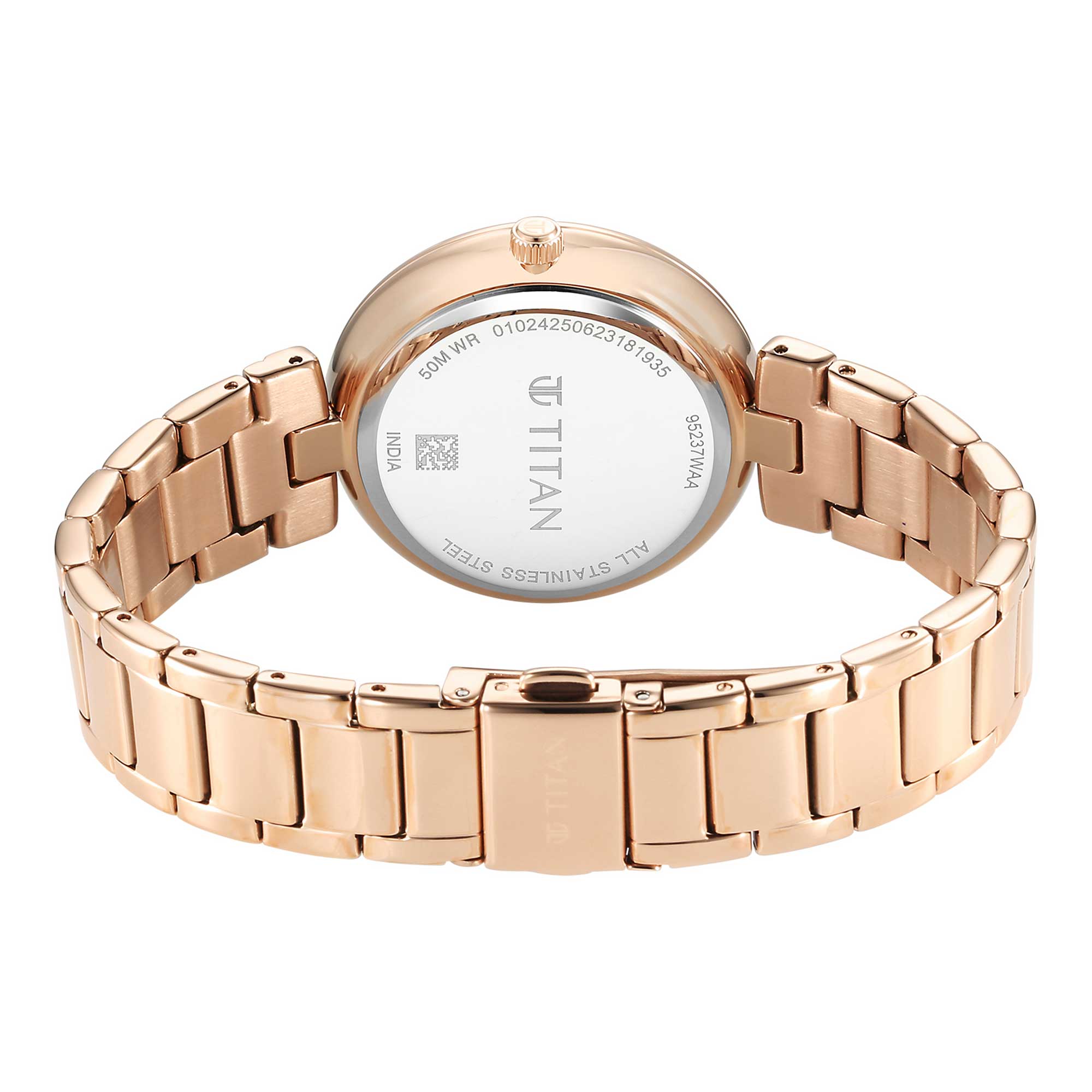 Titan Purple Style Up Quartz Analog Mother Of Pearl Dial Stainless Steel Strap Watch for Women 95237WM01