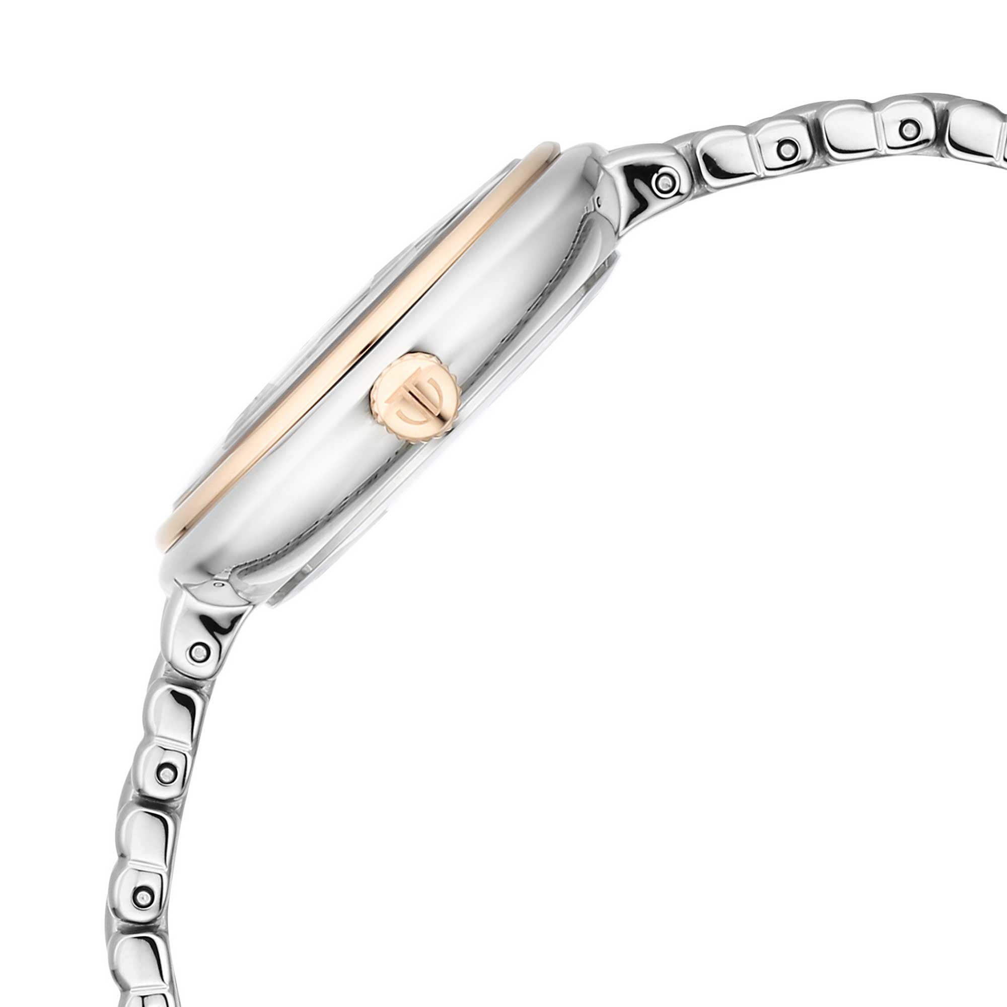 Titan Aura Quartz Alog White Mother Of Pearl Dial Rose Gold and Silver Stainless Steel Strap Watch for Women