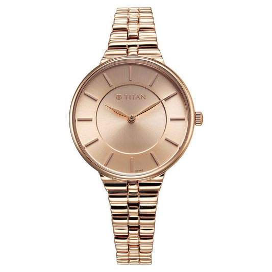 Titan Aura Quartz Alog Rose Gold Dial Stainless Steel Strap Watch for Women