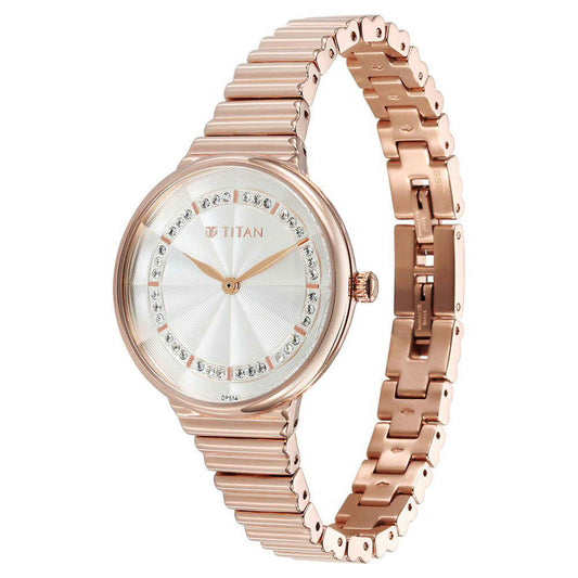 Titan Aura Quartz Alog Silver Dial Stainless Steel Strap Watch for Women (95245WM02)